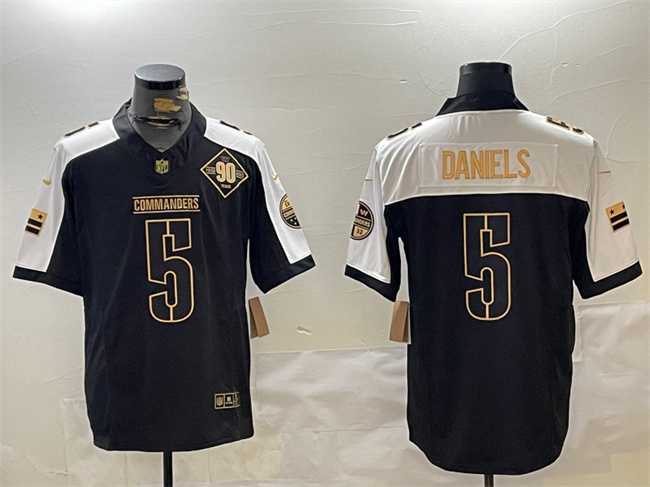 Mens Washington Commanders #5 Jayden Daniels Black Gold 2024 F.U.S.E. 90th Anniversary Vapor Limited Stitched Jersey Dzhi